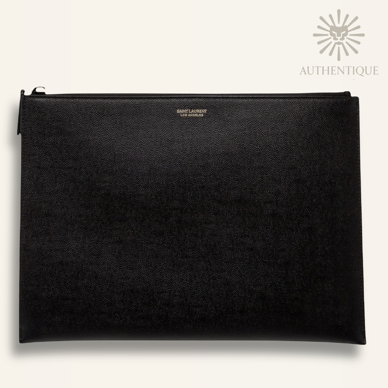 Saint Laurent black leather document pouch silver zipper I Authentique Lux