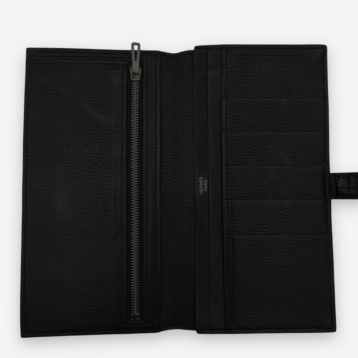 Hermès Béarn Long Wallet Alligator Leather in Noir with Aftermarket Natural Diamond H Clasp, X Stamp, 2021 | Shop Authentique Lux