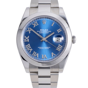 Rolex Datejust 41 126300, Azzurro Blue Roman Dial, Oystersteel, Full Set, 2026
