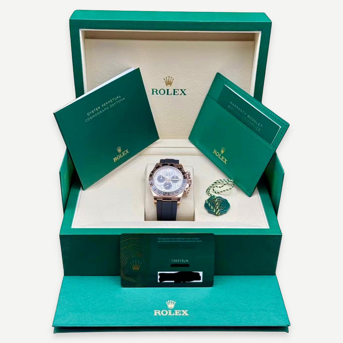 ROLEX Cosmograph Daytona 126515LN, 40 mm, Meteorite/Black Dial, 18 ct Everose Gold, Black Oysterflex, Full Set, 2026 | Shop Authentique Lux