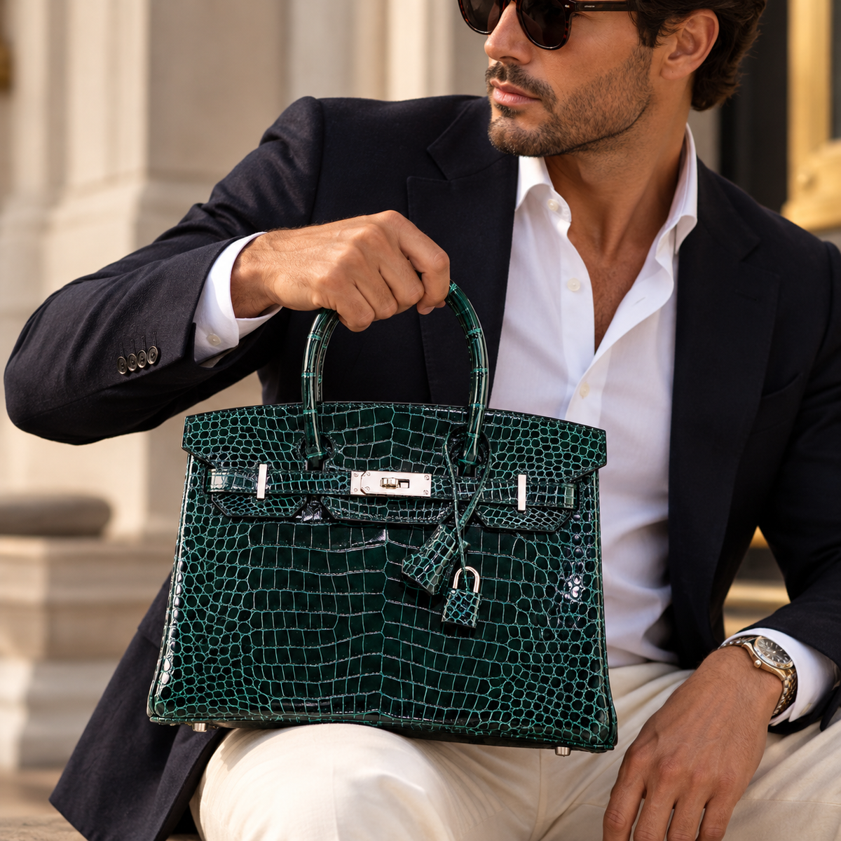 Hermès Birkin 35 Vert Cypres Shiny Porosus Crocodile, Palladium Hardware, A Stamp, 2017 | Shop Authentique Lux