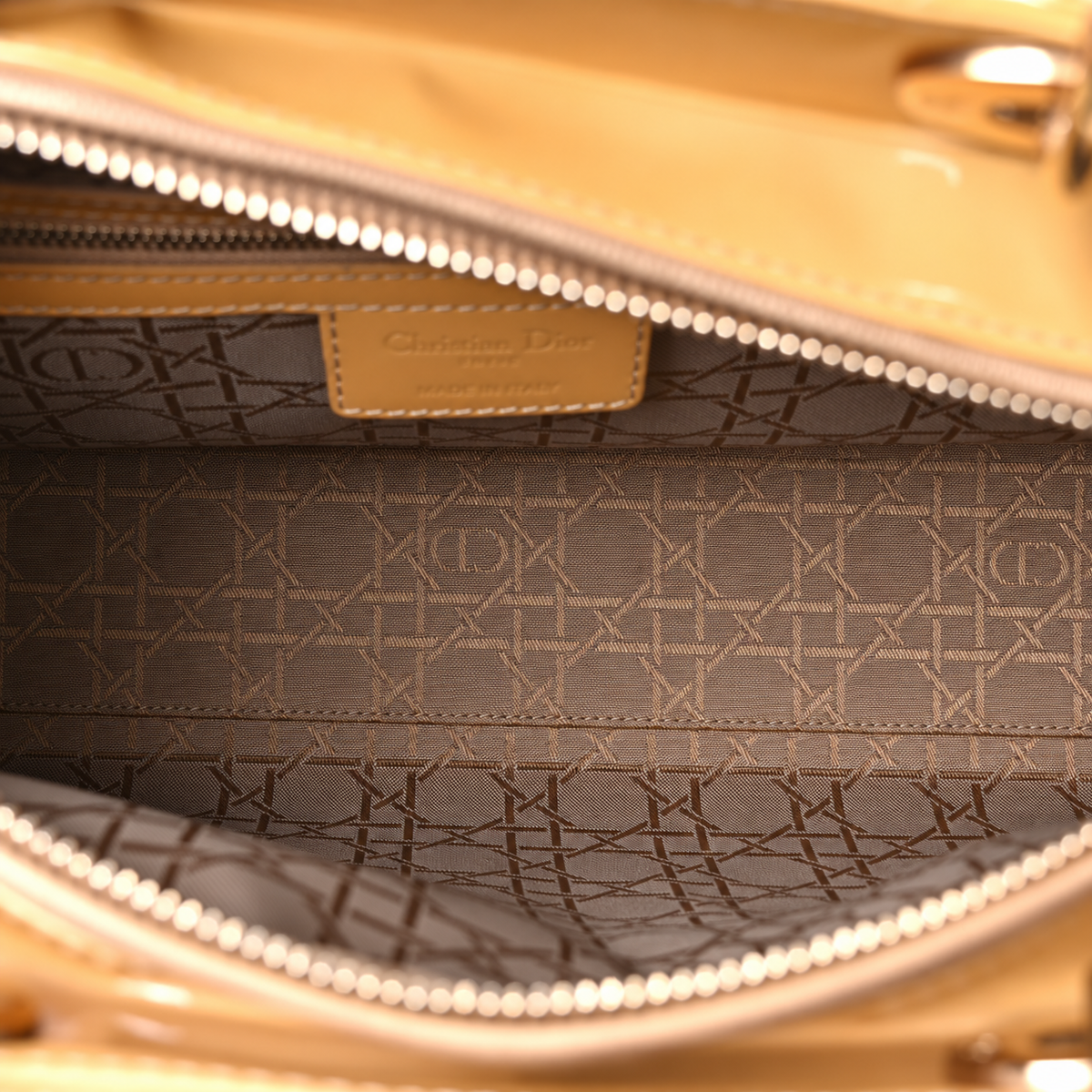 Dior Large Lady Dior, Beige Patent Cannage Leather, Gold-Tone Hardware | Shop Authentique Lux