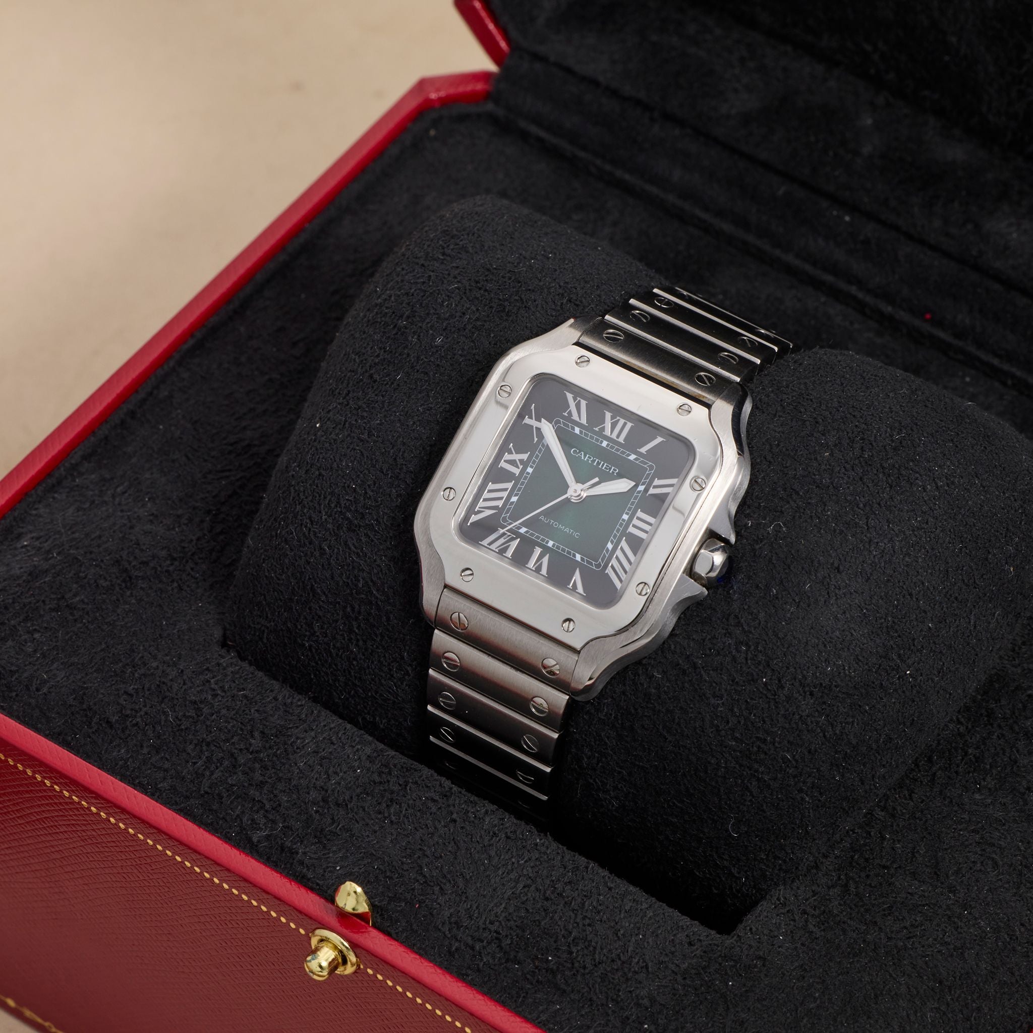 Cartier Santos de Cartier WSSA0061, Stainless Steel, Green Dial, Full Set, 2026 | Shop Authentique Lux