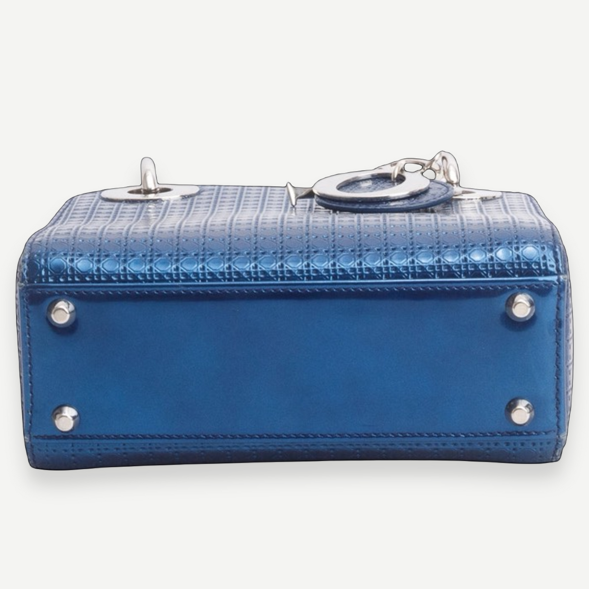 DIOR Medium Lady Dior, Blue Cannage Leather, Silver Hardware, base and feet | Shop Authentique Lux