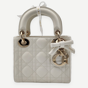 Christian Dior Mini Lady Dior Bag with Chain in Latte Cannage Lambskin, Full Set, 2026