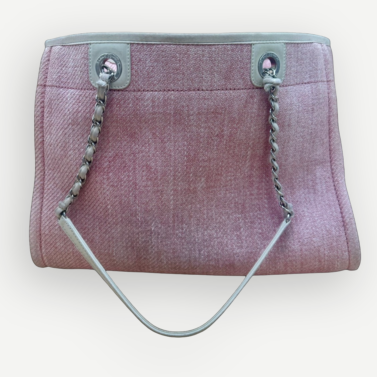 Chanel Deauville Large Shopping Tote Pink Tweed Canvas Silver Hardware | Shop Authentique Lux