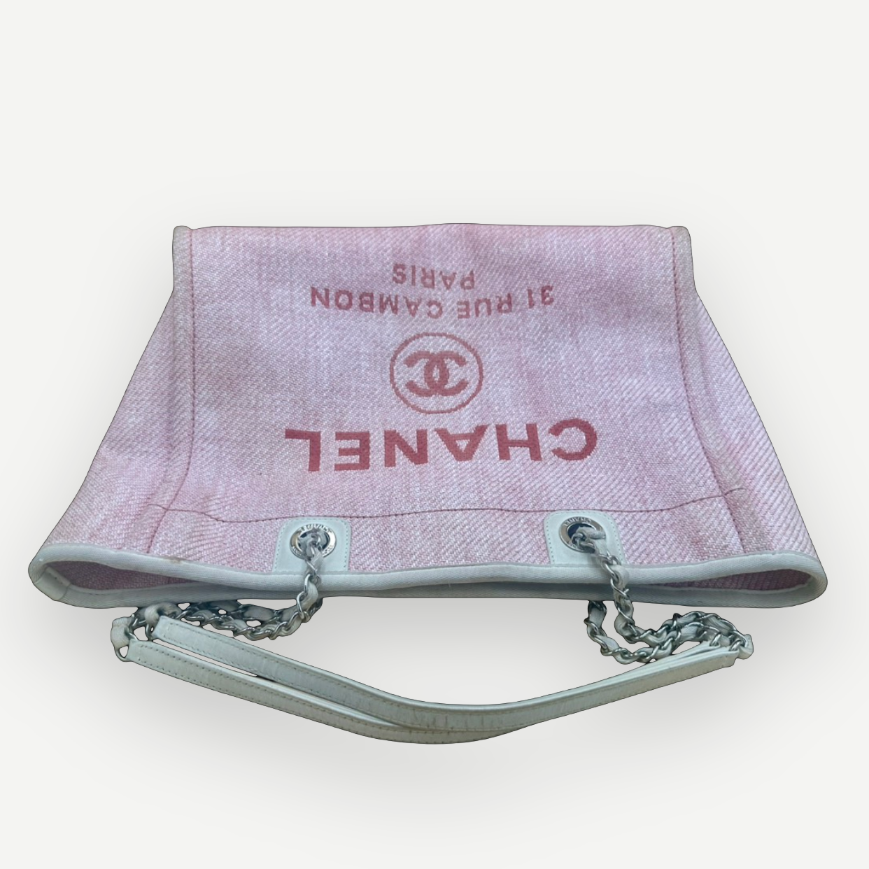Chanel Deauville Large Shopping Tote Pink Tweed Canvas Silver Hardware | Shop Authentique Lux