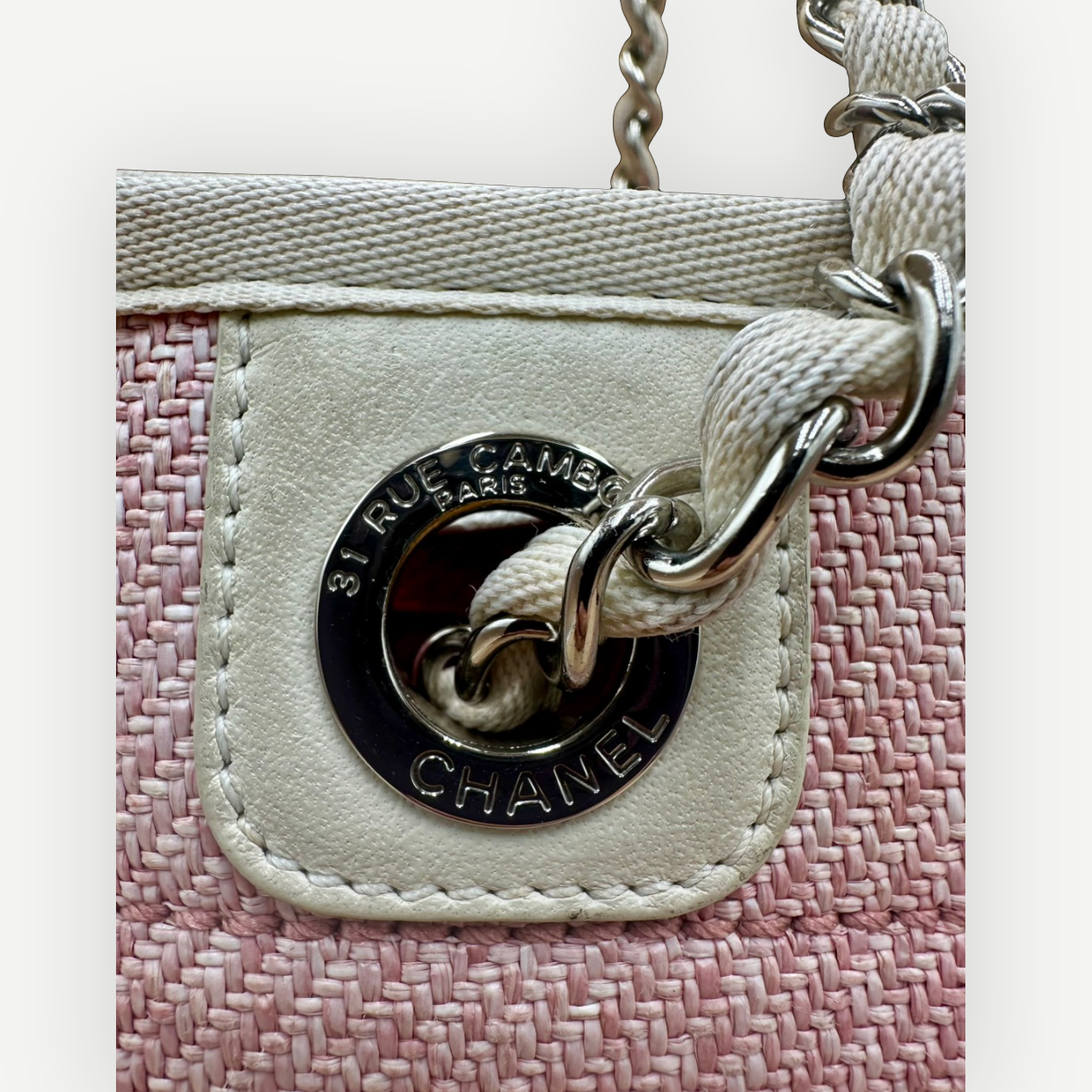 Chanel Deauville Large Shopping Tote Pink Tweed Canvas Silver Hardware | Shop Authentique Lux