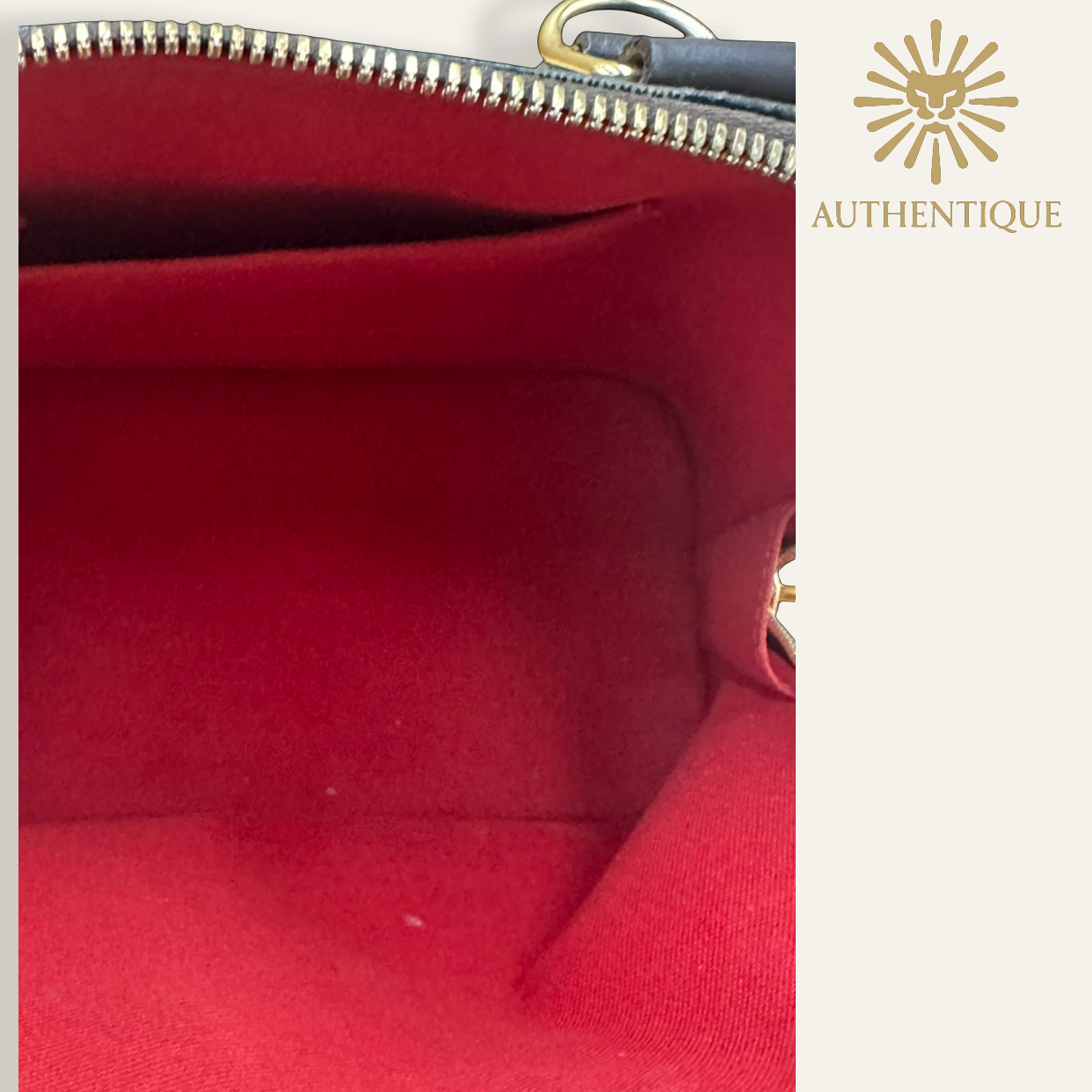 Inside of Louis Vuitton Damier Ebene Alma BB | Shop Authentique Lux