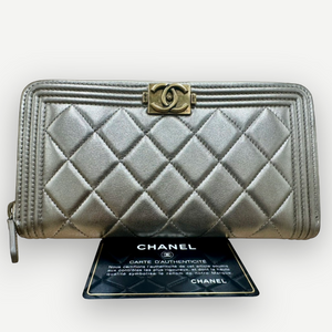 Chanel Boy Continental Wallet – Chevron Quilted Metallic Gold Leather