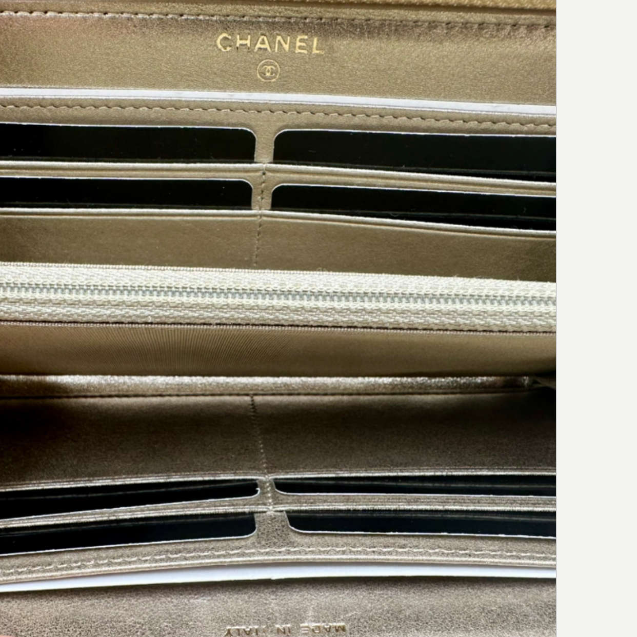 Chanel Boy Chevron Quilted Metallic Gold Leather Continental Wallet | Shop Authentique Lux