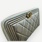 Chanel Boy Chevron Quilted Metallic Gold Leather Continental Wallet | Shop Authentique Lux