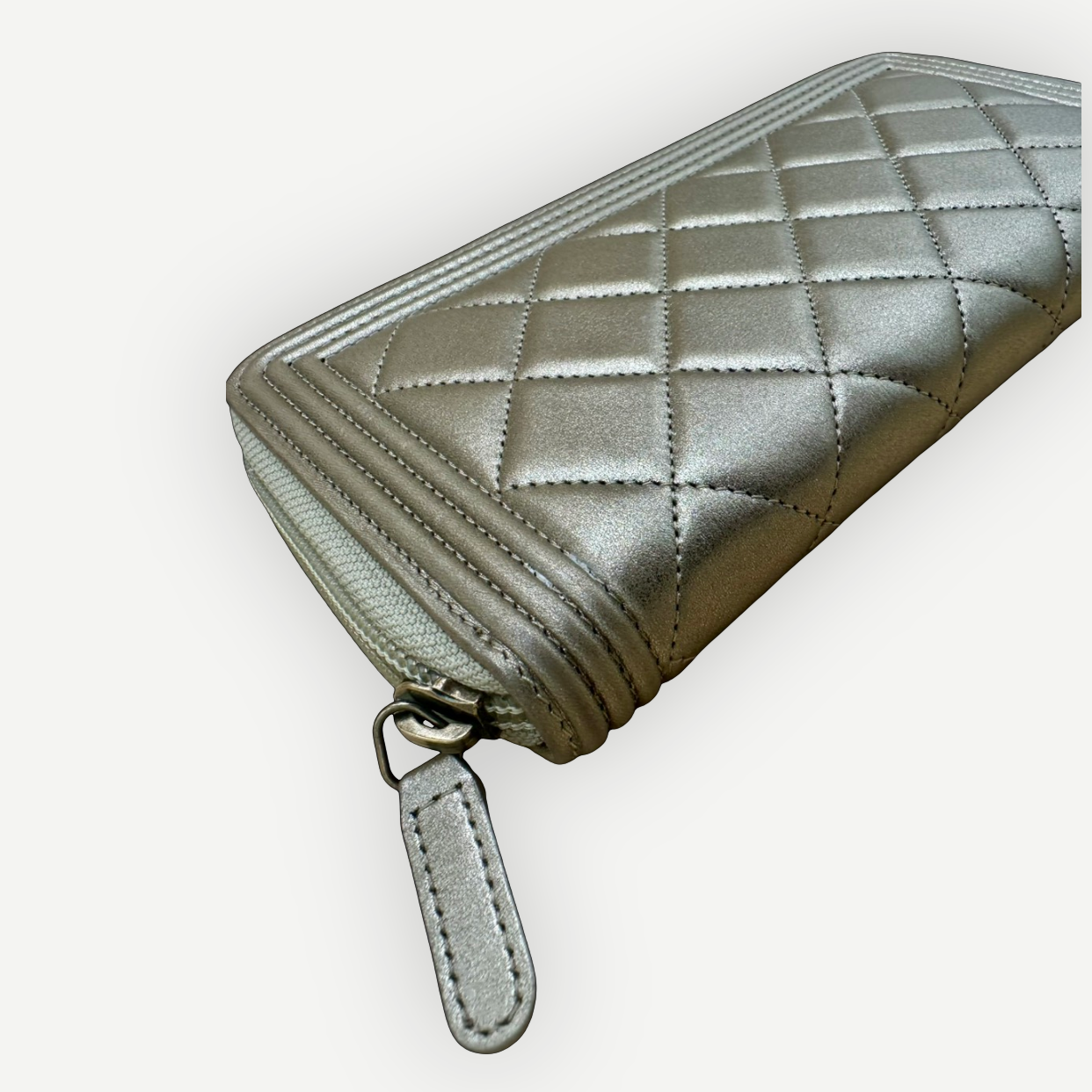 Chanel Boy Chevron Quilted Metallic Gold Leather Continental Wallet | Shop Authentique Lux