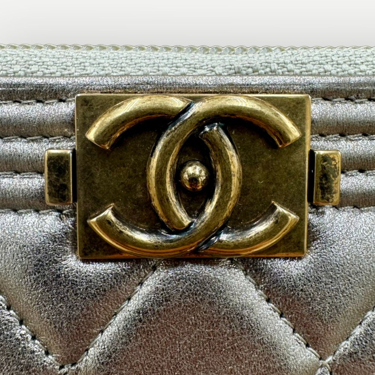 Chanel Boy Chevron Quilted Metallic Gold Leather Continental Wallet | Shop Authentique Lux