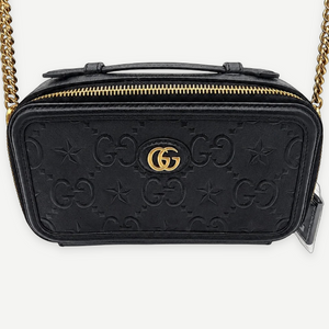 GUCCI Black Star Mini Shoulder Bag, Embossed Calfskin, Gold-Tone Hardware