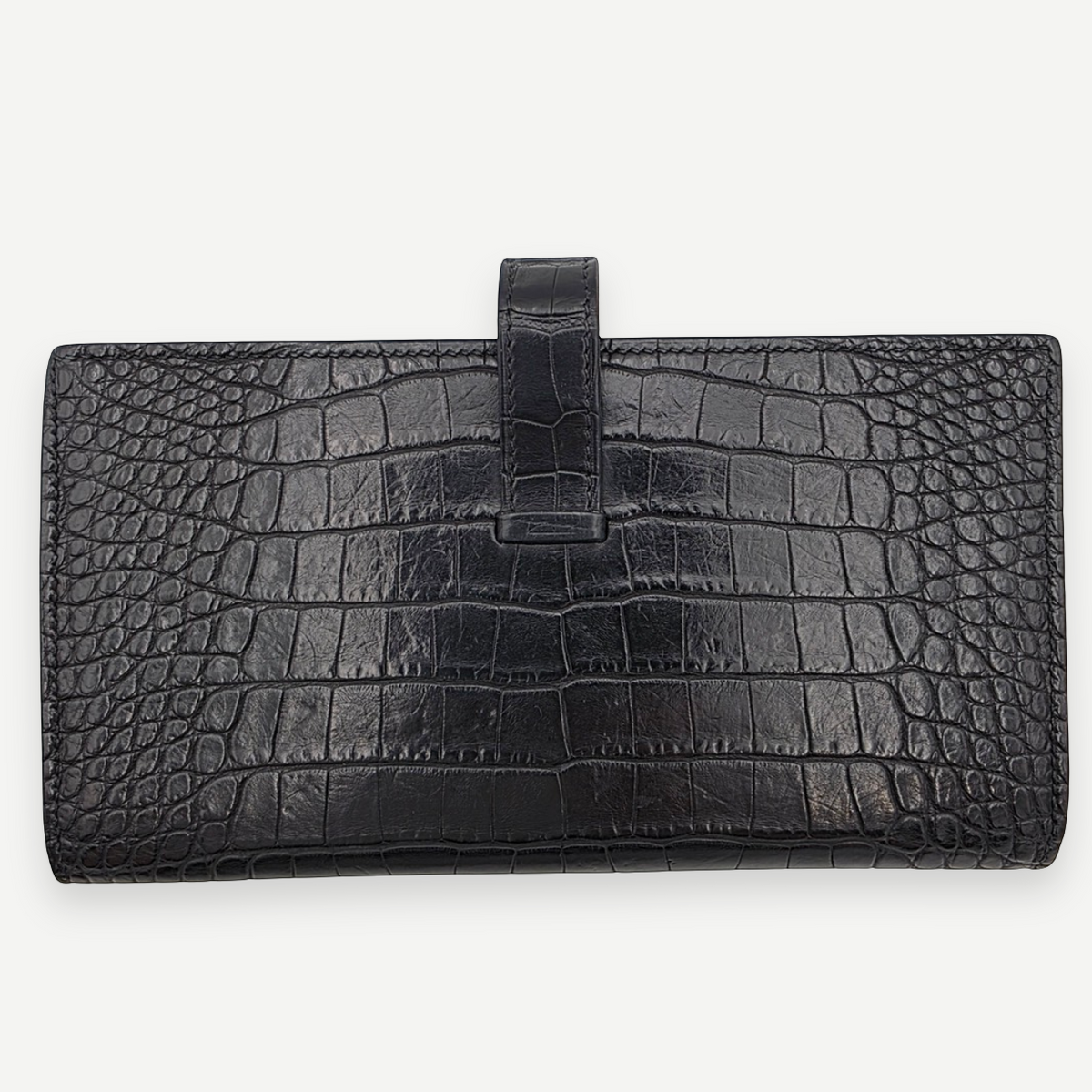 Hermès Béarn Long Wallet Alligator Leather in Noir with Aftermarket Natural Diamond H Clasp, X Stamp, 2021 | Shop Authentique Lux