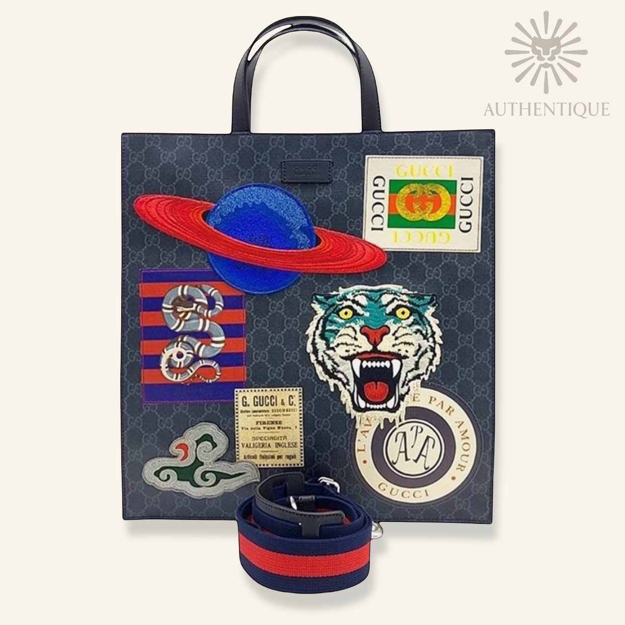 Gucci Night Courier GG Supreme Soft Tote in Black Monogram – Available at Authentique Lux