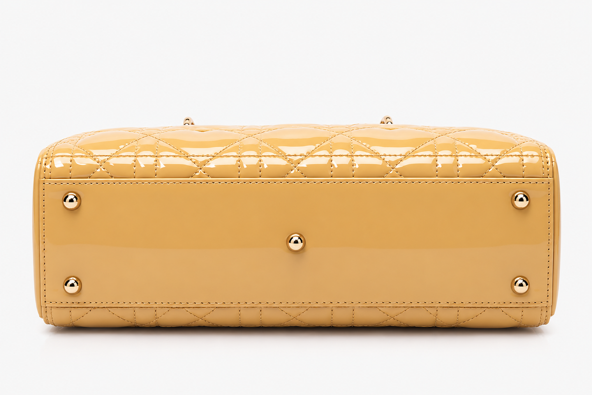 Dior Large Lady Dior, Beige Patent Cannage Leather, Gold-Tone Hardware | Shop Authentique Lux