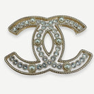 Chanel Classic Interlocking CC Brooch, Crystal & Faux Pearl, Gold-Tone | Shop Authentique Lux