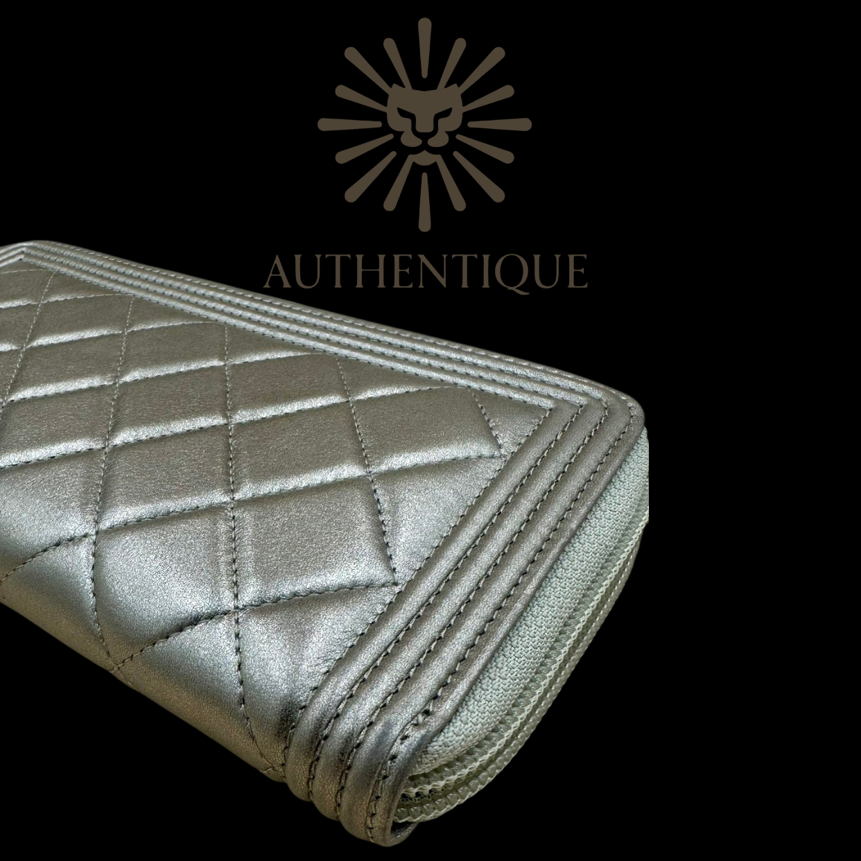 Chanel Boy Chevron Quilted Metallic Gold Leather Continental Wallet – Available at Authentique Lux