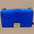 Chanel Medium Chevron Boy Bag blue 2024 spring gold hardware new condition 100% authentic I Authetique Lux