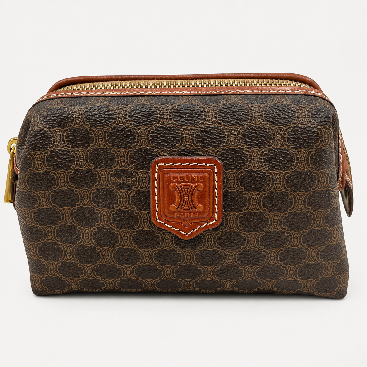 Celine Vintage Macadam Vanity Cosmetic Pouch, Macadam Canvas & Leather | Shop Authentique Lux