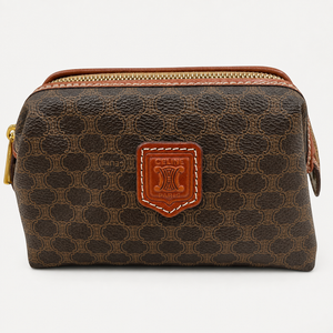 CELINE Vintage Macadam Vanity Cosmetic Pouch, Macadam Canvas & Leather