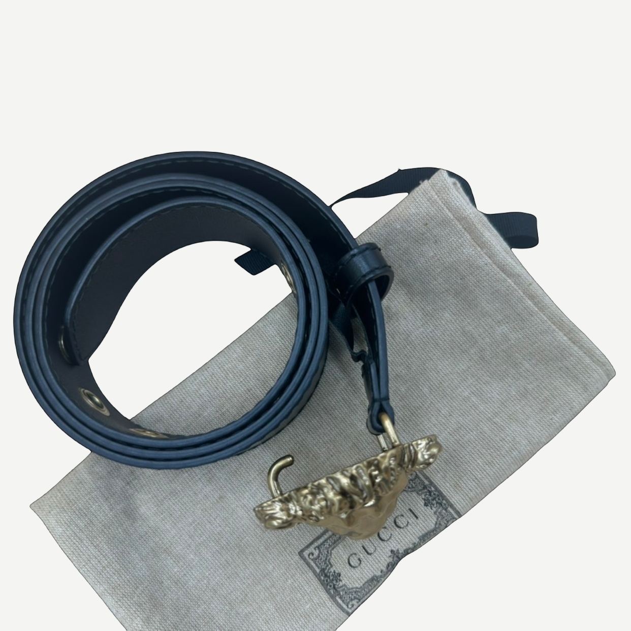 Gucci Lion Head Belt, Black Leather, Gold Hardware | Shop Authentique Lux