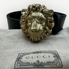 Gucci Lion Head Belt, Black Leather, Gold Hardware | Shop Authentique Lux