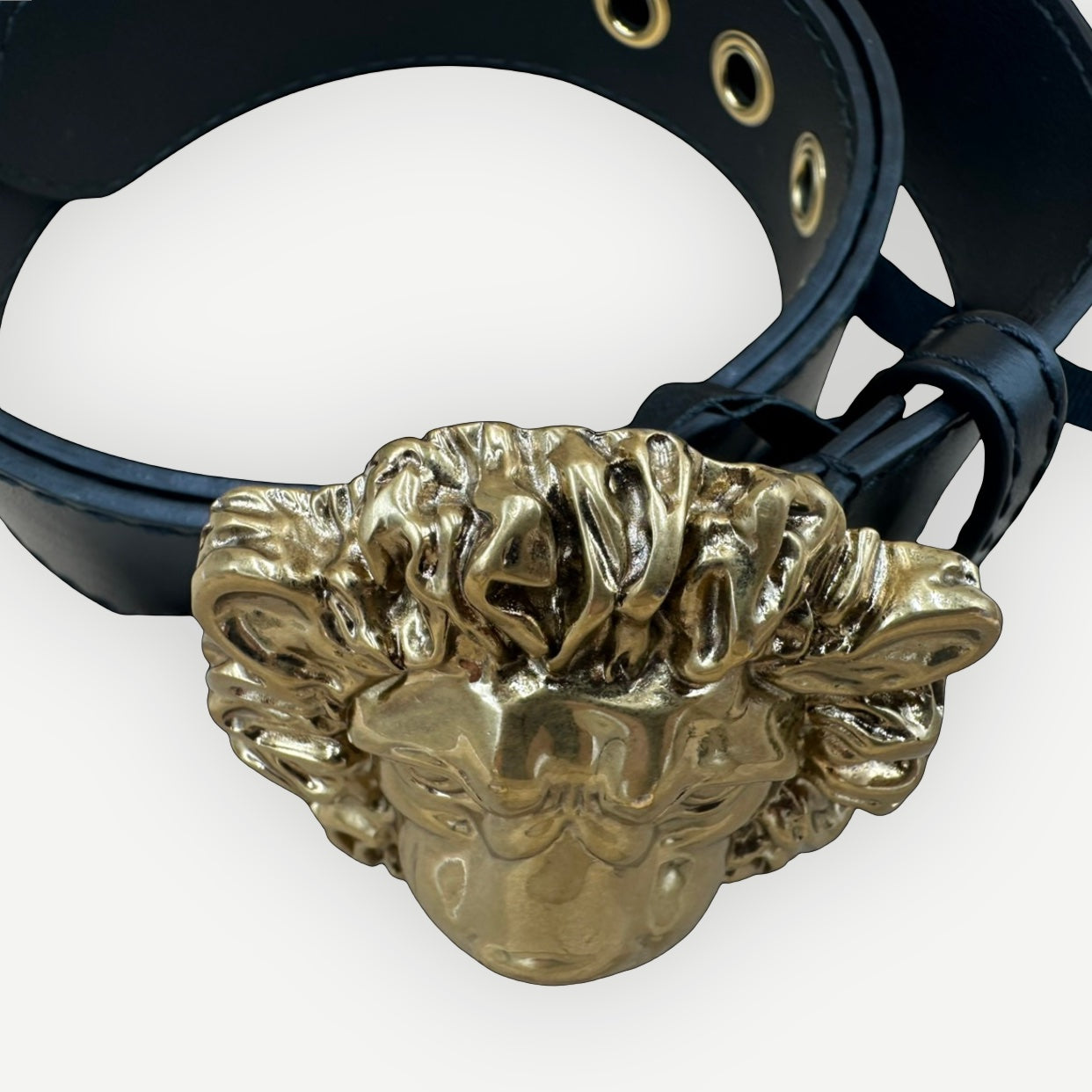 Gucci Lion Head Belt, Black Leather, Gold Hardware | Shop Authentique Lux