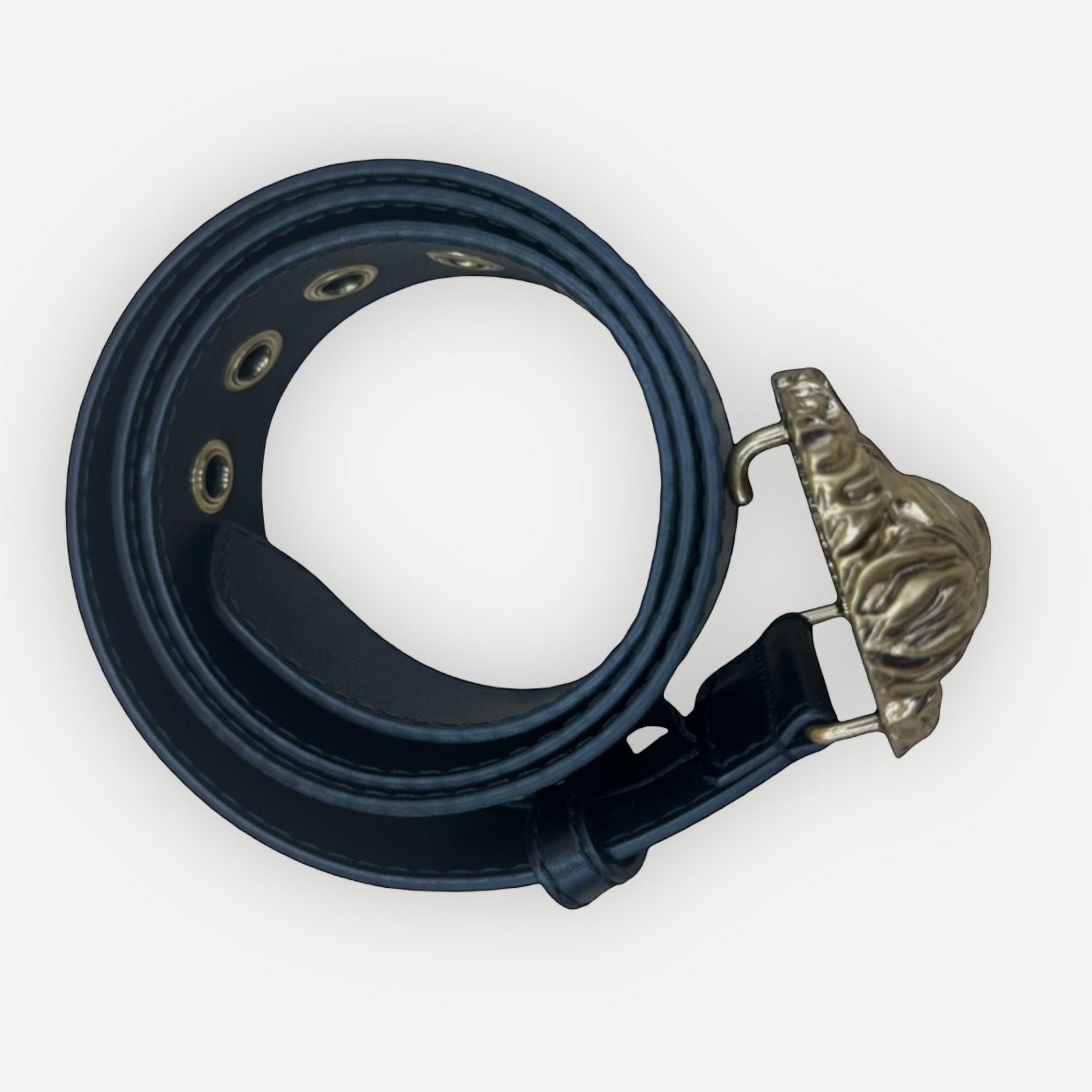 Gucci Lion Head Belt, Black Leather, Gold Hardware | Shop Authentique Lux