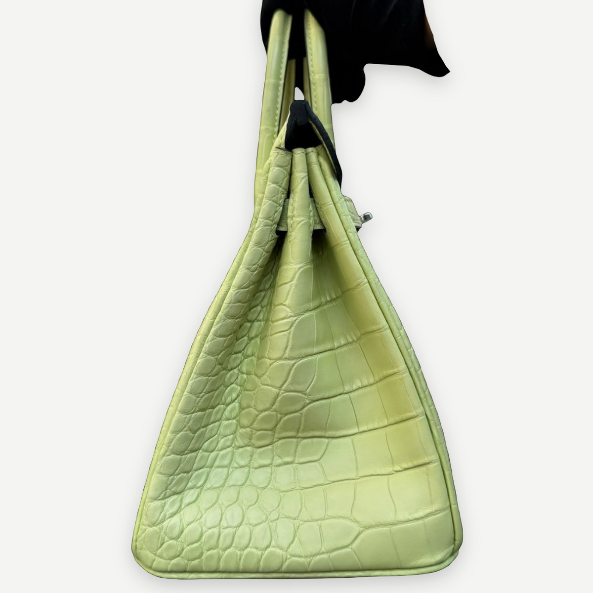 HERMÈS Birkin 25, Matte Crocodile, R9 Tender Sprout Green / Vert Criquet, Palladium Hardware, 2021 | Shop Authentique Lux