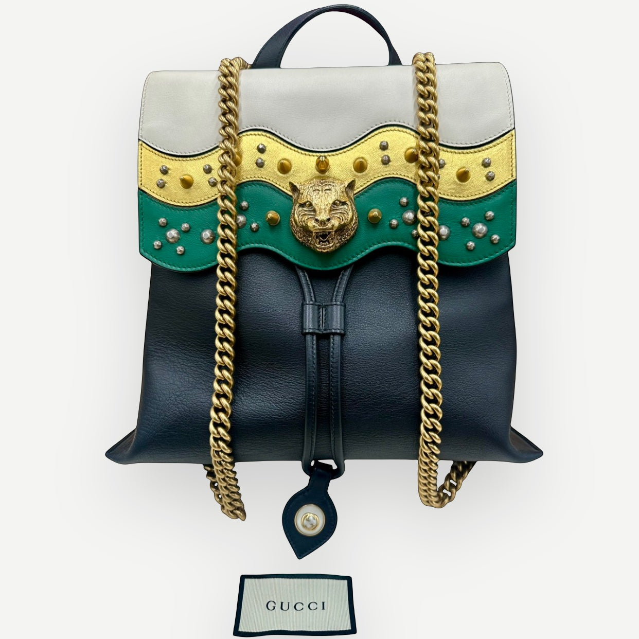 Gucci Malin Medium Studded Backpack, Black Leather, Gold Hardware | Shop Authentique Lux