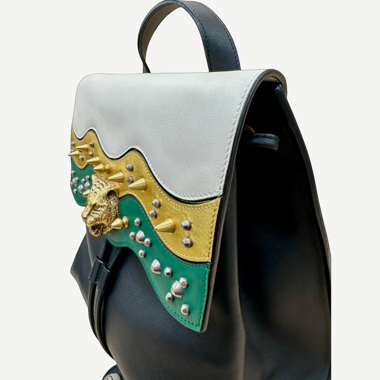 Gucci Malin Medium Studded Backpack, Black Leather, Gold Hardware | Shop Authentique Lux