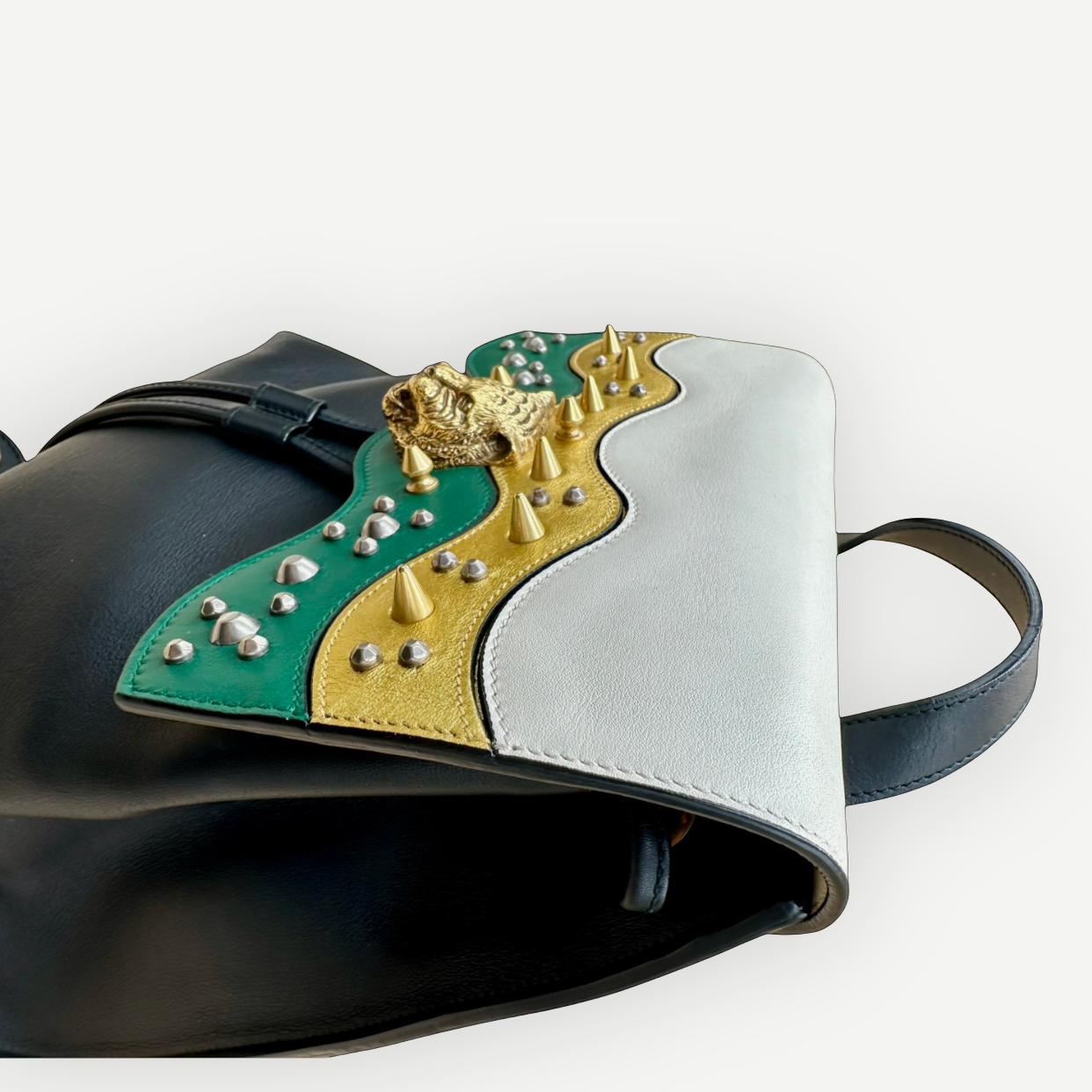Gucci Malin Medium Studded Backpack, Black Leather, Gold Hardware | Shop Authentique Lux