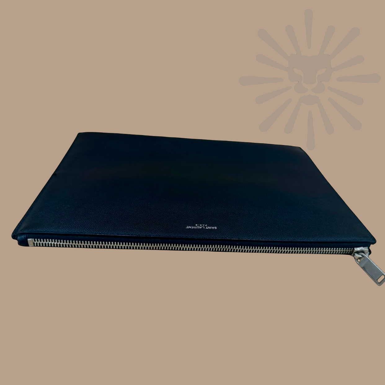 Saint Laurent black leather document pouch silver zipper I Authentique Luxury I 100% authentic YSL