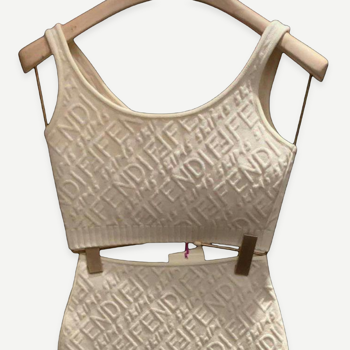 FENDI x SKIMS ivory scoop-neck logo bralette detail | Shop Authentique Lux
