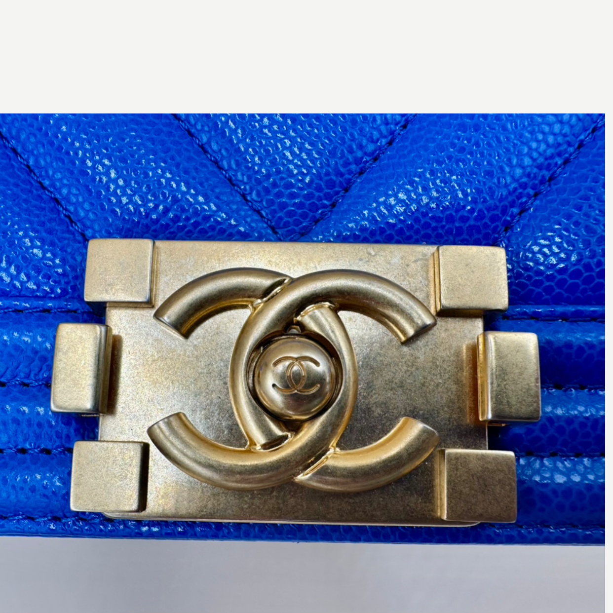 Chanel Medium Boy Bag Chevron Quilted Beautiful Blue Gold Hardware | Shop Authentique Lux