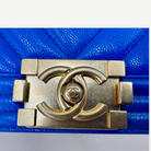 Chanel Medium Boy Bag Chevron Quilted Beautiful Blue Gold Hardware | Shop Authentique Lux