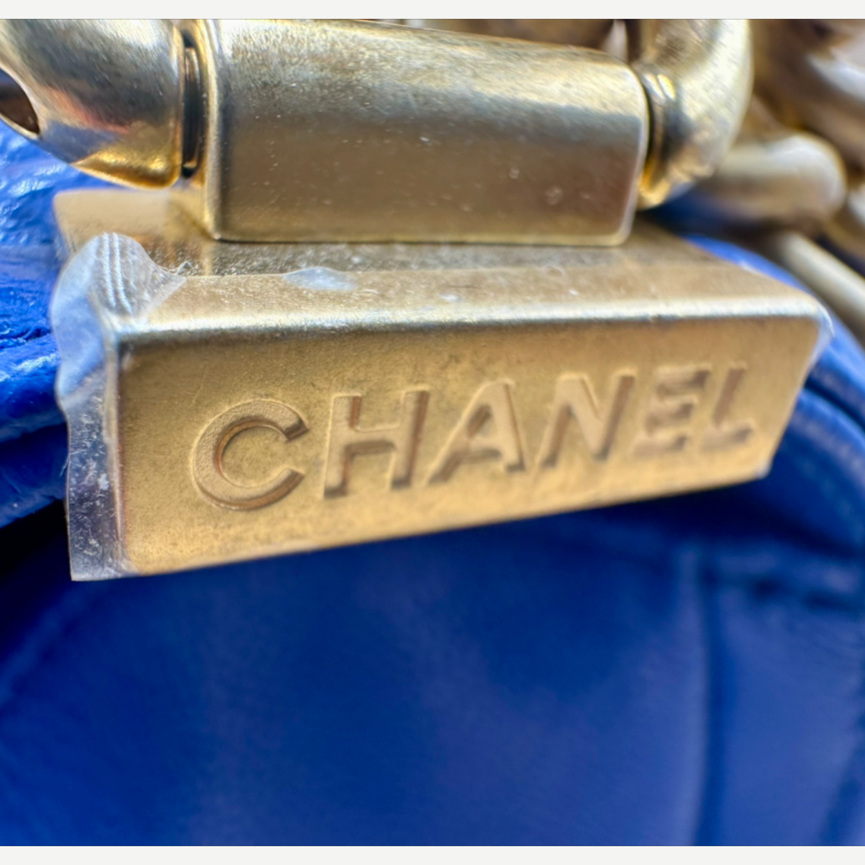 Chanel Medium Boy Bag Chevron Quilted Beautiful Blue Gold Hardware | Shop Authentique Lux