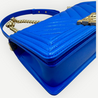Chanel Medium Boy Bag Chevron Quilted Beautiful Blue Gold Hardware | Shop Authentique Lux