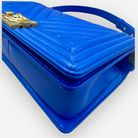 Chanel Medium Boy Bag Chevron Quilted Beautiful Blue Gold Hardware | Shop Authentique Lux
