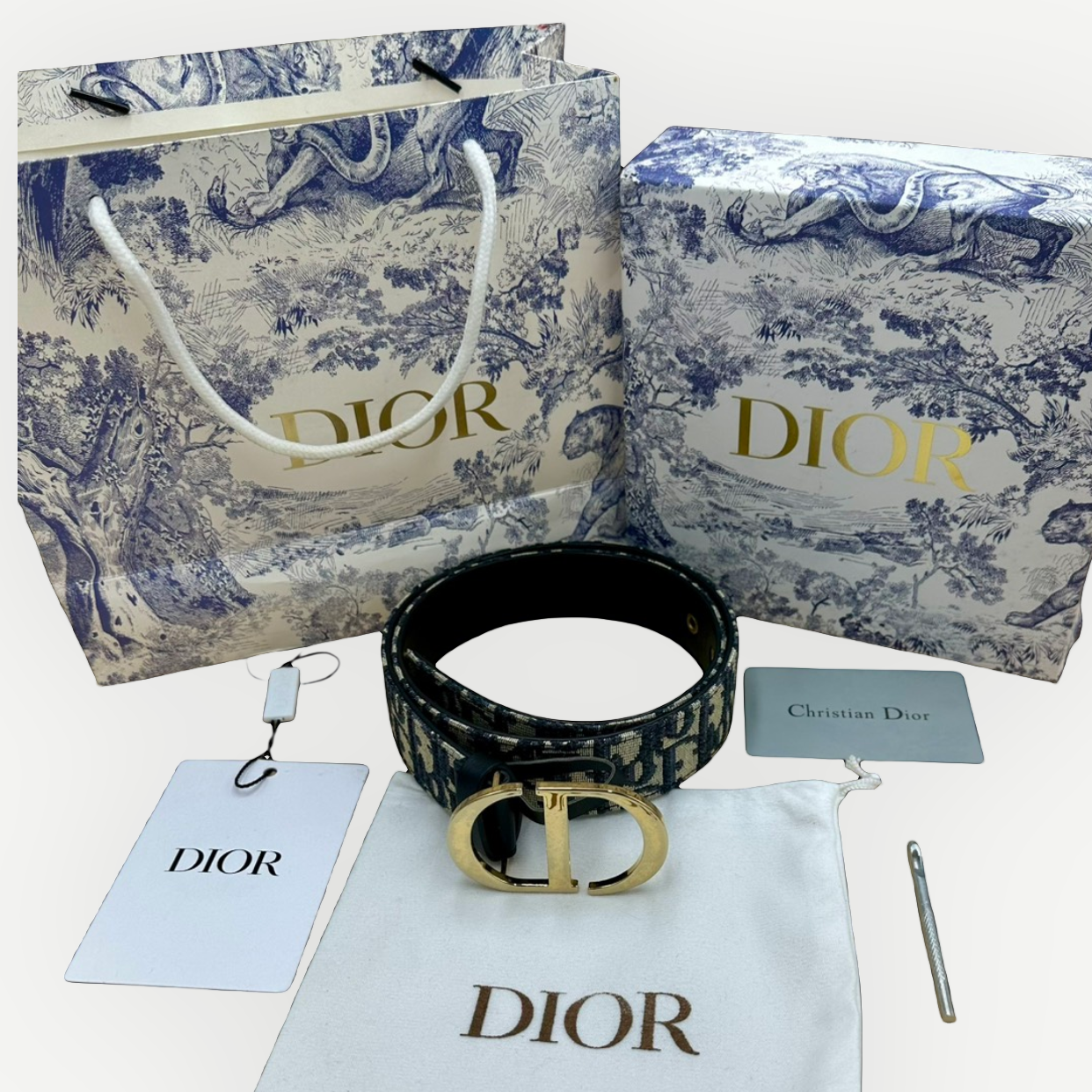 CHRISTIAN DIOR Oblique Jacquard Reversible Belt with CD Buckle, Full Set