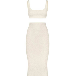 FENDI x SKIMS Runway Embossed Logo Bralette and Skirt Set, Ivory Viscose-Blend Knit, IT 38/40, 2021