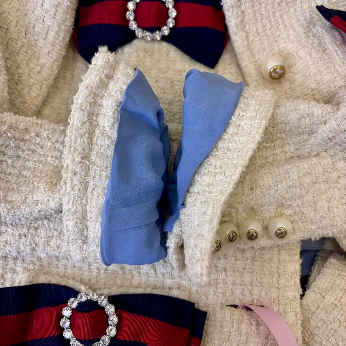 GUCCI Runway Ivory Bow Crystal Tweed Jacket and Skirt Set | Shop Authentique Lux
