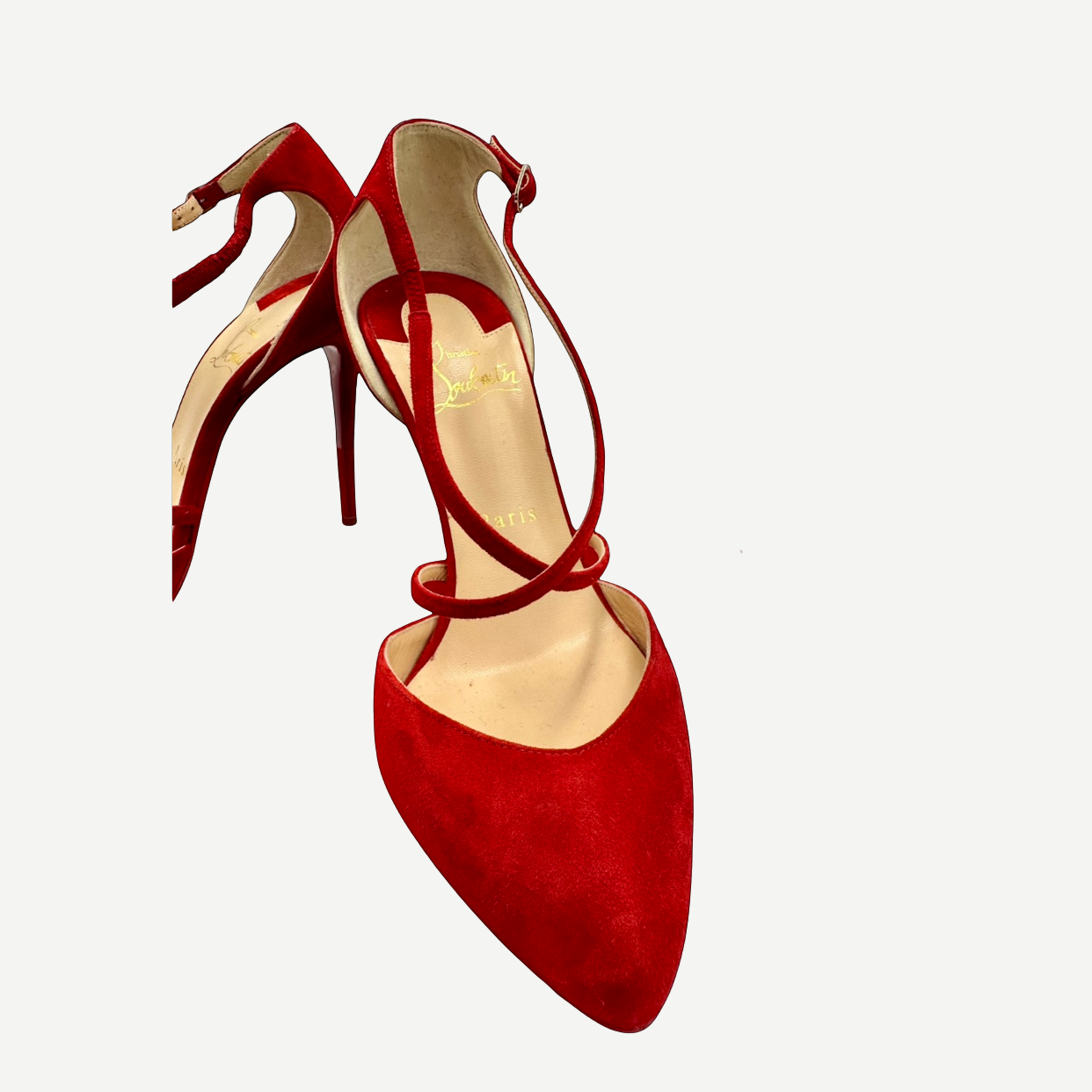 Christian Louboutin Red Suede Ankle-Strap Pumps, Size 37.5 | Shop Authentique Lux