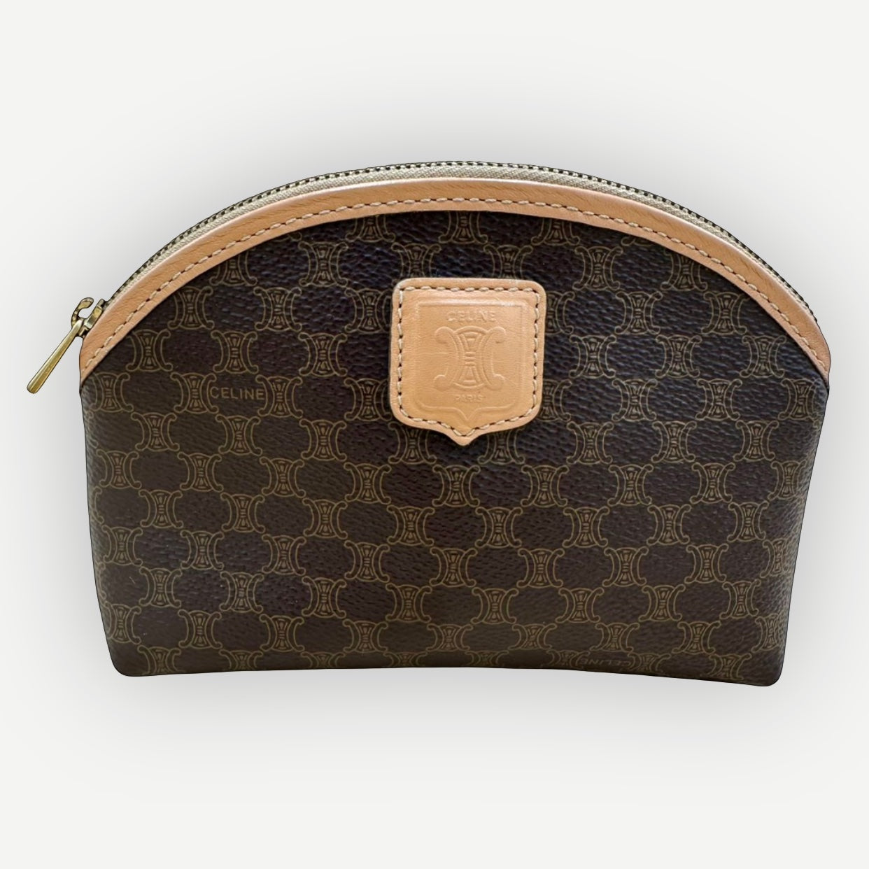 Celine Vintage Macadam Dome Cosmetic Pouch, Macadam Canvas & Leather | Shop Authentique Lux

