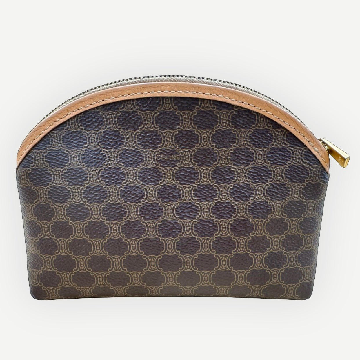 Celine Vintage Macadam Dome Cosmetic Pouch, Macadam Canvas & Leather | Shop Authentique Lux

