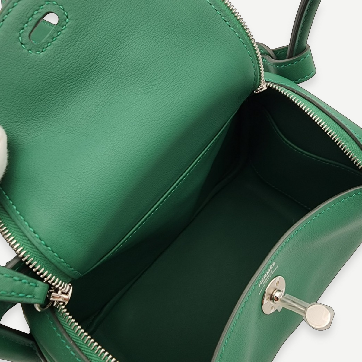 Hermès Vert Moyen Swift Mini Lindy II 20 Bag, Palladium Hardware, Full Set, K Stamp, 2025 | Shop Authentique Lux