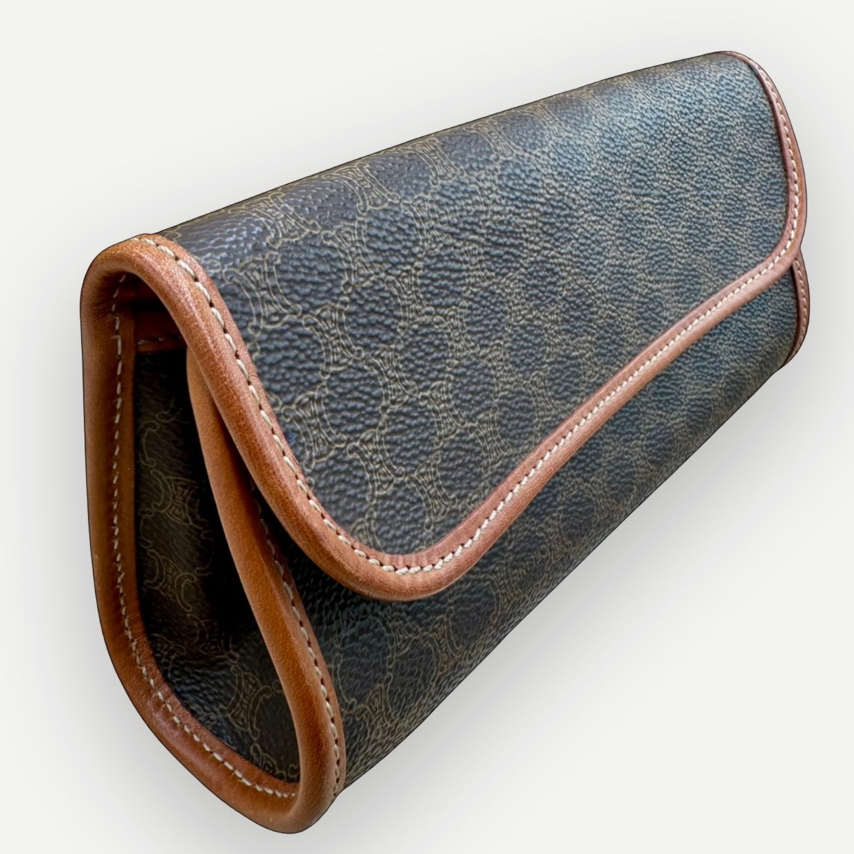 Celine Vintage Macadam Cylinder Cosmetic Pouch, Macadam Canvas & Leather | Shop Authentique Lux